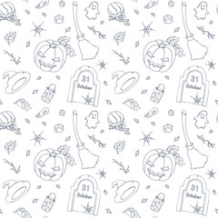 Seamless pattern. Halloween decoration doodle objects.