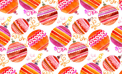 Fun cute xmas hand drawn red balls seamless pattern. Shabby style ball ornament for background, wrap, fabric, textile, wrap, surface, web and print design. 