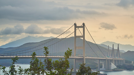evening view of tsing ma bridge in hong kong