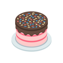 Isometric birthday cake. Vector illustration.