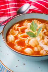 Fresh tomato soup with conchigliette.