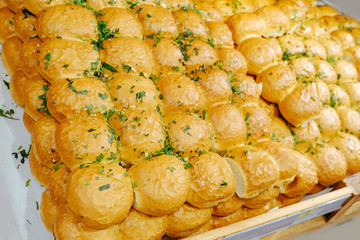 bread food background brown wheat graine roll lot pastries batch product baked herb dressing garlic