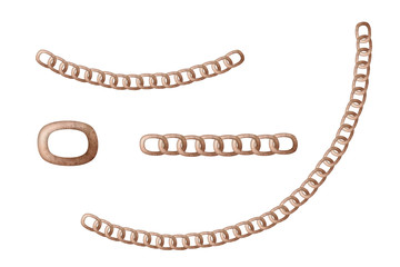 Chains set, metal circuit clip art basis set on white background