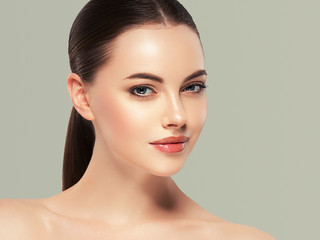 Beautiful woman face healthy skin natural makeup beauty cosmetic concept