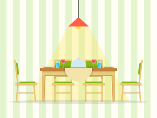 Dining table and two chairs. Vector illustration.