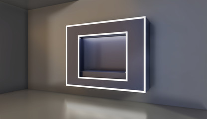 Shop exterior with large empty showcase. Mock up. 3d rendering.