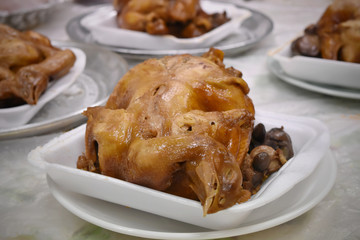 Boiled Chicken with Fish Sauce on plate.