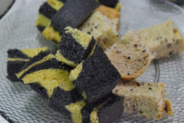 fresh bread slice squares shape on plate.