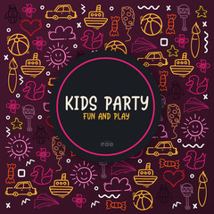 Hand draw Kids doodle background. Objects from a child's life.