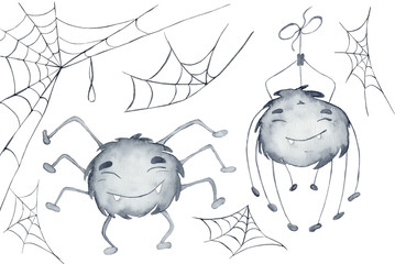 Cute watercolor spider cartoon illustration