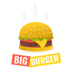 Hamburger flat icon. Fast food concept. Vector illustration.
