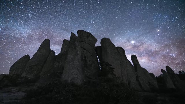 Timelapse of our Milkyway Galaxy with beautiful mountains in the foreground in Mexico, South America