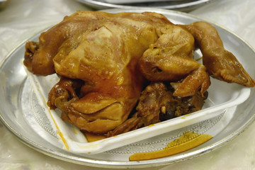 Boiled Chicken with Fish Sauce on plate.