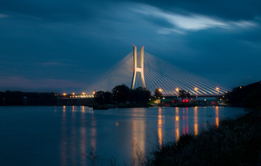 The Rędziński Bridge at night. Wrocław, Poland.