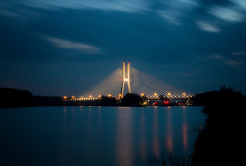 The Rędziński Bridge at night. Wrocław, Poland.