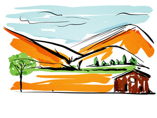 croquis couleur paysage montagne,dessin - 290541963