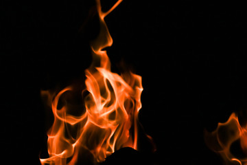 Fire flames on black background