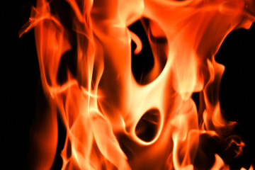 Fire flames on black background