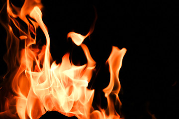 Fire flames on black background