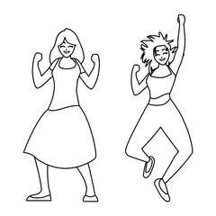 happy young couple celebrating characters