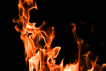 Fire flames on black background