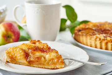 Piece of homemade apple tart on dish