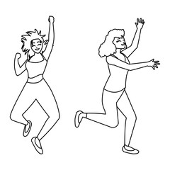 happy young couple celebrating characters