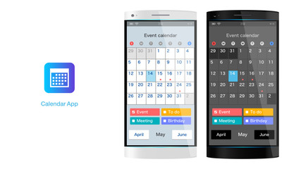 カレンダースケジュールスマホアプリのUIベクターイラスト素材