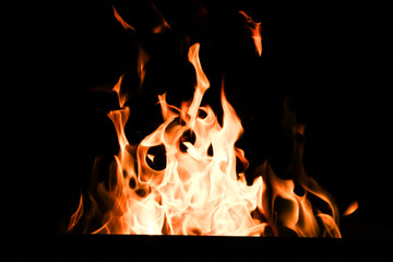 Fire flames on black background