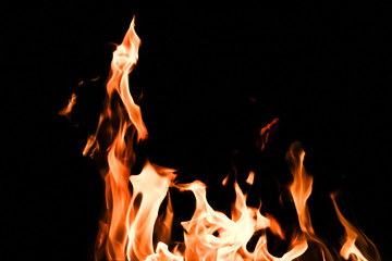 Fire flames on black background