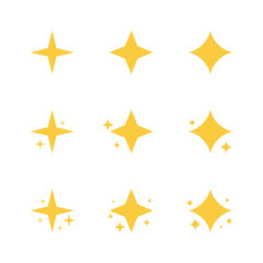 Yellow sparkles icon. Super set of stars sparkle icon. Bright firework, decoration twinkle, shiny flash. Glowing light effect stars and bursts collection. Modern flat style vector illustration