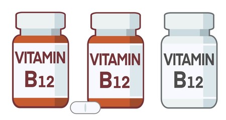 Bottle of pills, vitamin B12 supplement