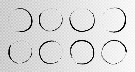 Super set of grunge hand drawn circle brush isolated on transparant background. Vector illustration