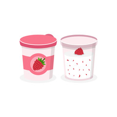 Crimson yogurt in plastic cup isolated on background. Flat vector illustration.