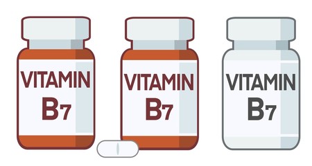 Bottle of pills, vitamin B7 supplement