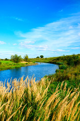 Beautiful summer scene with river and hills