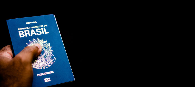 New Passport of the Federative Republic of Brazil - Mercosur Passport on Black Background - Important Document for Foreign Travel.