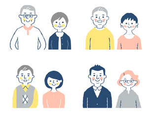 4 sets of senior couple, upper body