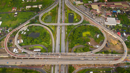 beautiful ring road and expressway shape bo leaf in Thailand aerial view