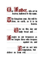 The Our Father prayer. Traditional christian catholic prayer text.