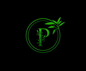 Circle nature letter P leaf icon logo design