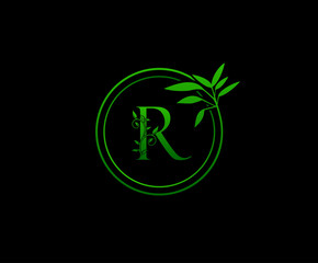 Circle nature letter R leaf icon logo design