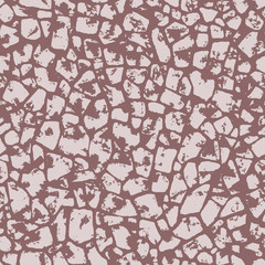 Vector brown stone wall seamless pattern. Terrazzo pavement in brown color. Textured cobblestone floor.
