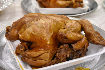 Boiled Chicken with Fish Sauce on plate.