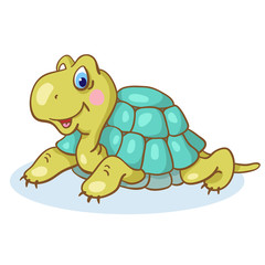 Funny little turtle in cartoon style isolated on white background. Vector illustration.