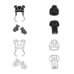 Vector design of clothes and texture logo. Set of clothes and weather stock symbol for web.