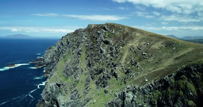 Rocky island off Ireland coast, wide aerial