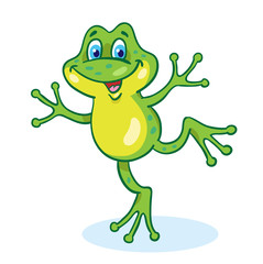 Lucky little dancing frog in cartoon style. Isolated on white background.