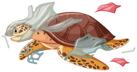 Sea turtle and plastic bags