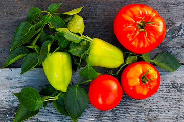 Fresh farm ripe vegetables on wooden Board. Various types of useful crops.